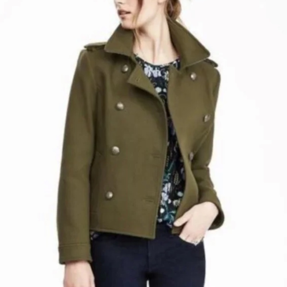 Banana Republic Double Breasted Military Peacoat Blazer Jacket Army Green